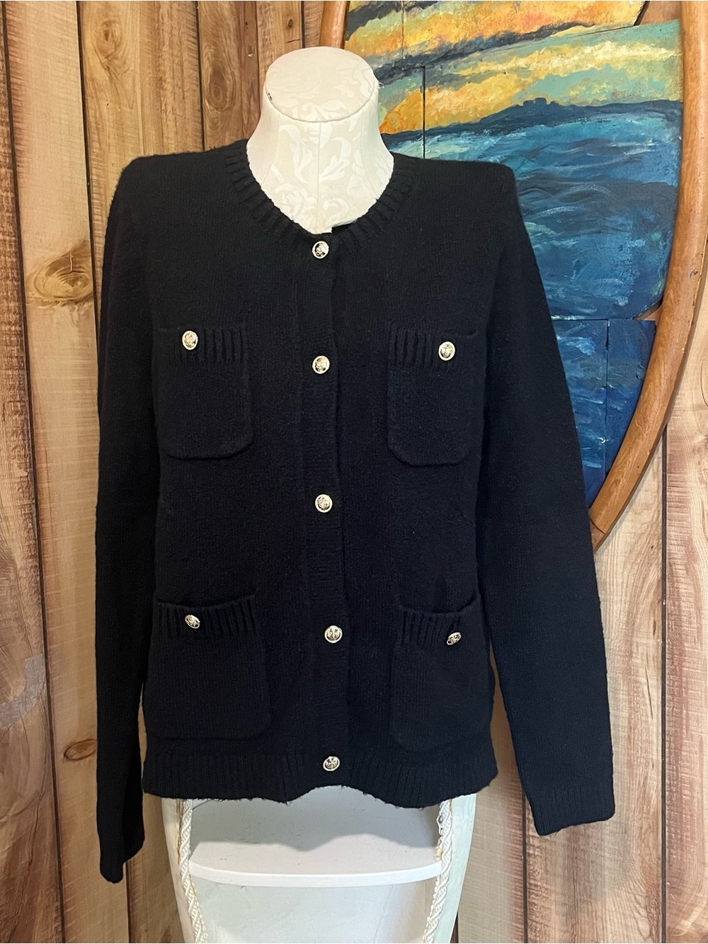 💋 Talbots Black Button-Front Cardigan Sweater